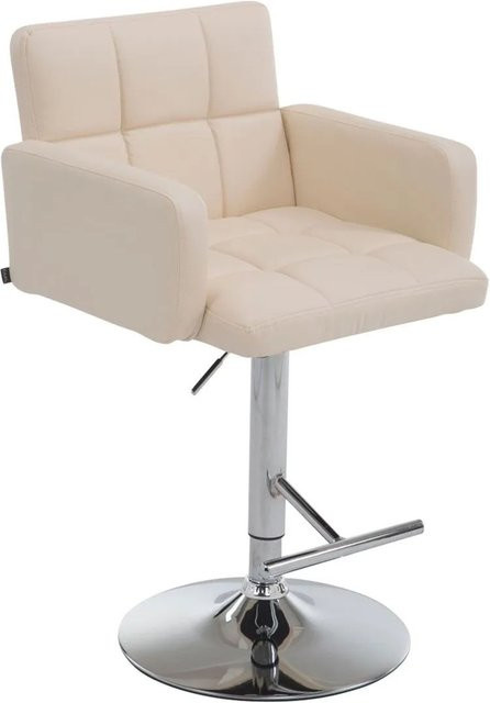 DELUKE Barhocker SUTUN Barstuhl aus Kunstleder in Creme mit Silber, höhenverstellbar, drehbar mit Lehne, B/T/H: 60 x 56 x 93 cm - Bild 1