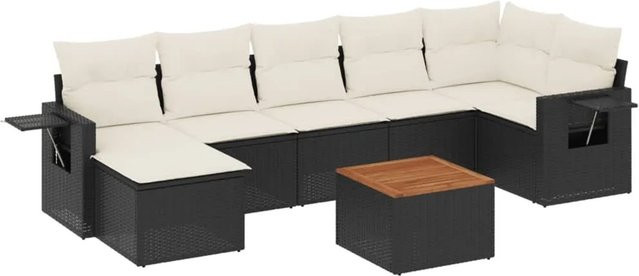vidaXL 8-teilige Garten-Sofagarnitur in L-Form aus Poly-Rattan und pulverbeschichtetem Stahl mit Kissen in Schwarz und Cremeweiß - Bild 1