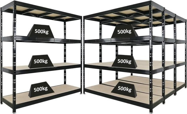 4er Set PROREGAL Rhino Profi Schwerlastregal Schwarz mit 4 Spanplatten-Ebenen B/T/H: 200 x 60 x 200 cm - Bild 1