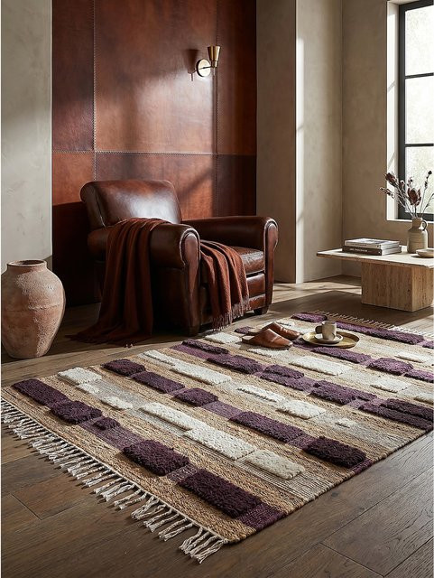 Kadima Design Teppich WHARFE gestreift in Natur-Lila mit High-Low-Effekt, B/T: 120 x 170 cm - Bild 1