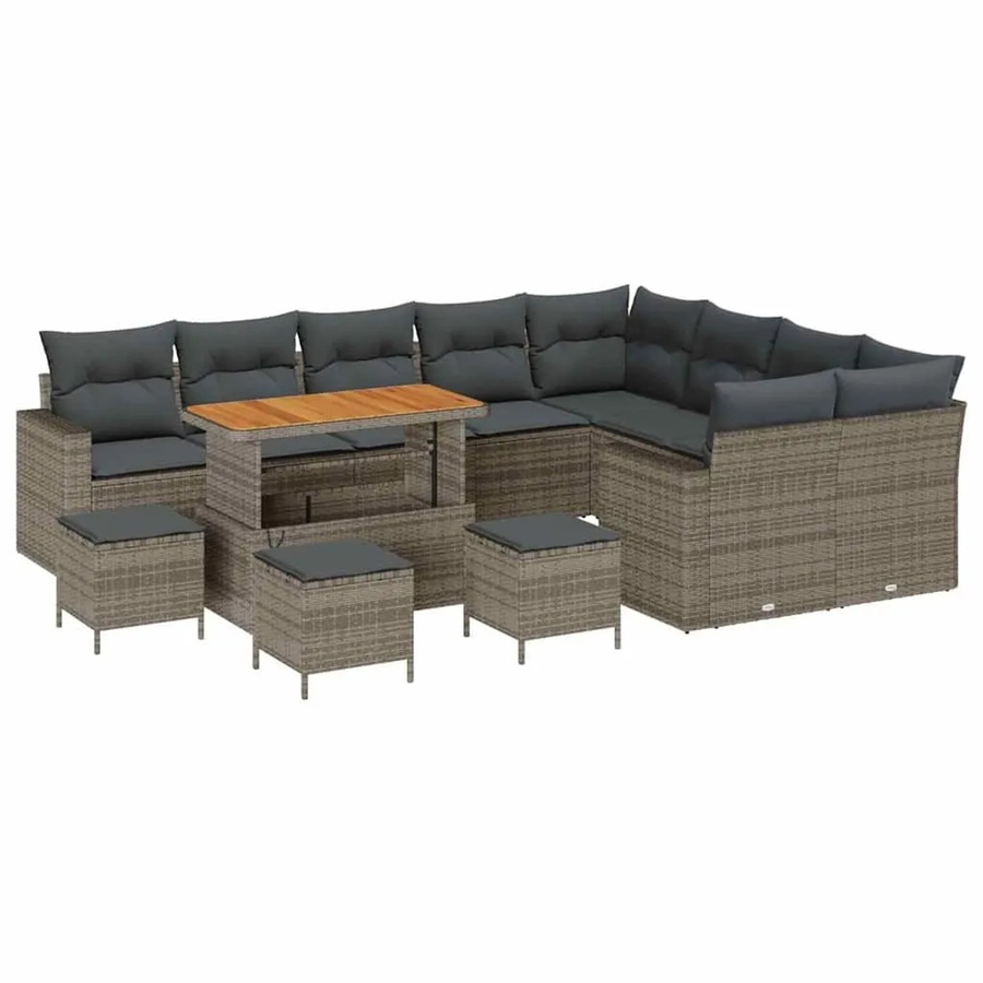 vidaXL Gartensofa-Set aus Poly-Rattan in Grau mit 14-teiligem Polster-Set und Stauraumfunktion - Bild 2