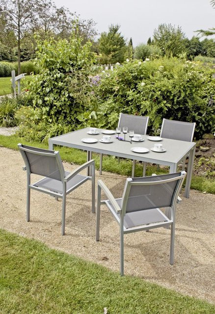 Garden Pleasure Stapelstuhl Grace 4er Set aus Aluminium mit Armlehnen und Textilene in Grau, B/T/H: 55 x 60 x 86 cm - Bild 2