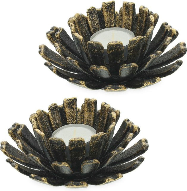 Relaxdays Teelichthalter 2er Set in Blumenform aus Metall in Braun, Vintage Design, H x B: 6 x 13,5 cm - Bild 1