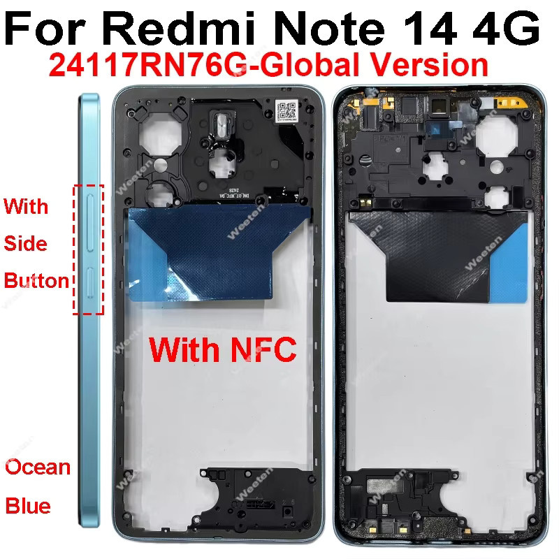 Xiaomi Redmi Note 14 4G Ersatz Mittelrahmengehäuse in Blau für professionelle Telefonreparaturen - Bild 2