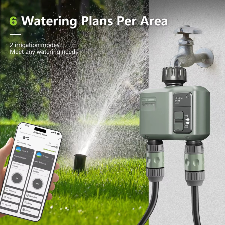 ESHICO HCT-636 Kabelloser Automatischer Doppelsteckdosen-Wassertimer mit App-Fernbedienung für die Gartenbewässerung, Grau - Bild 5