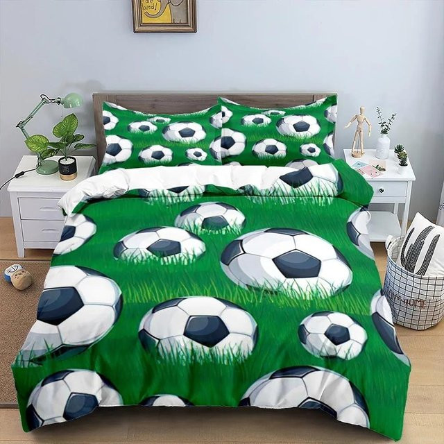 JMG Household Supplies Fußball 3D Bettwäscheset aus Mikrofaser in Grün mit Bettbezug und Kissenbezügen, B/H: 200 x 200 cm - Bild 1