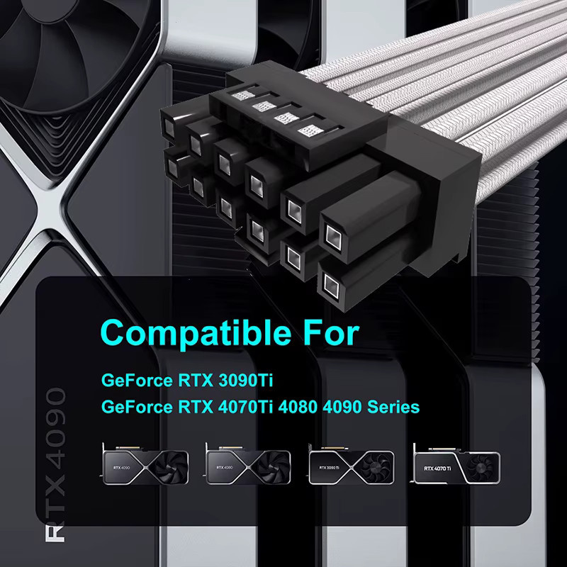 TEUCER PCI-E 5.0 GPU Stromkabel 12VHPWR ATX 3.0 Modulares 16PIN Kabel in Weiß, Länge: 73 cm - Bild 2