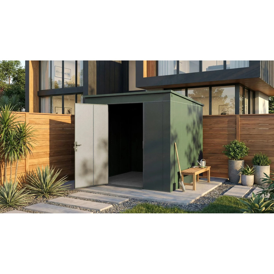 Weka Metall-Gerätehaus Gary aus Stahlblech in Grün, B/T: 242 x 248 cm - Bild 2