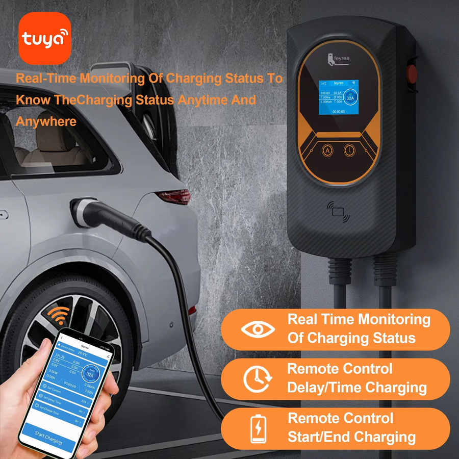Feyree EVSE Wallbox Typ2 Autoladegerät mit APP-Steuerung für Elektrofahrzeuge, 3-Phasen-Ladestation für 11KW oder 22KW, 32A - Bild 4