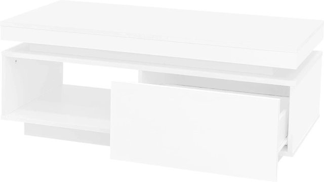 okwish Couchtisch modern mit LED-Beleuchtung und Schublade in Weiß, B: 100 cm, T: 50 cm, H: 40 cm - Bild 1