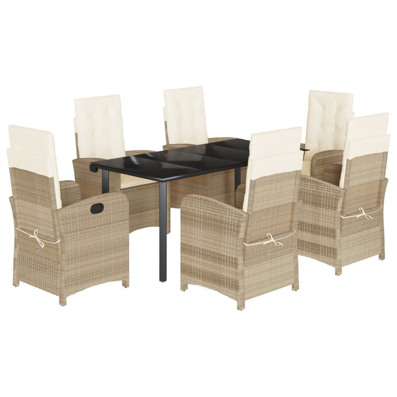 Vidaxl Gartenmöbel-Set aus Polyrattan mit Kissen und Glastisch, 7-teilig, Beige - Bild 3