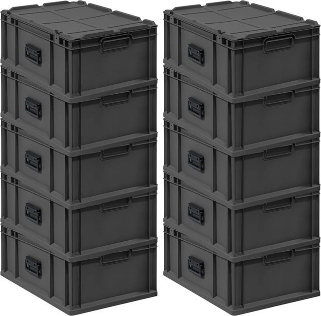 PROREGAL Eurobox Nextgen Portable Transportbox im 10er Set, Schwarz, H x B x T: 23,5 x 40 x 60 cm, 44 Liter pro Box - Bild 1