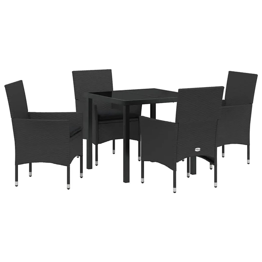 vidaXL Garten Essgruppe 5-teilig aus Poly Rattan und Glas in Schwarz mit Kissen - Bild 2