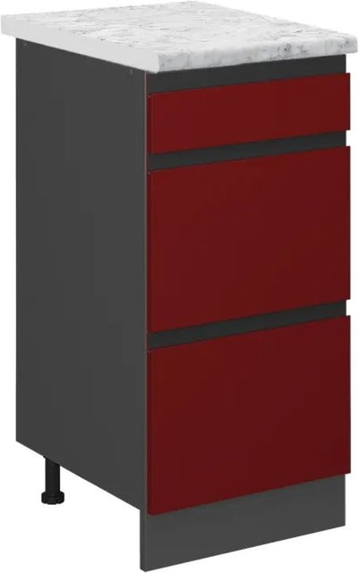 Vicco R-Line Schubladenschrank für die Küche in Rot mit Marmor-Optik, B/T/H: 40 x 46 x 81,6 cm - Bild 1
