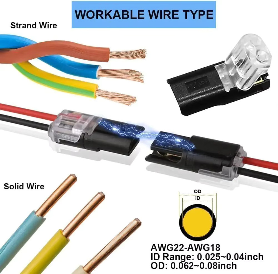20 oder 100 Stück Schnell-Kabelanschlüsse 2 Pin Stecker in Schwarz für Auto und Elektroinstallationen - Bild 2
