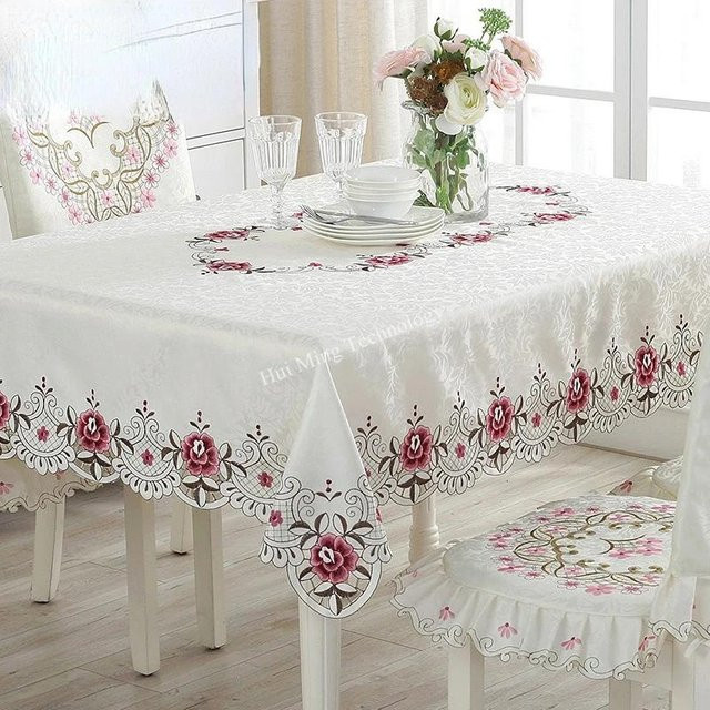 Julliette Traum Tischdecke aus Satin Jacquard mit floraler Bestickung, Farbe: Weiß, B/B: 130 x 130 cm - Bild 1