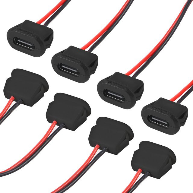 10er Set AOKIN USB Typ-C Buchse Wasserdicht mit Schweißdraht in Schwarz - Bild 1