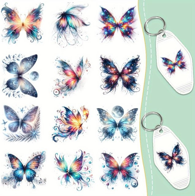 Wraps Transfers Dekor-Transferpapier für Tassen mit glitzernden Schmetterlingen, 60 Stück, UV-DTF-Transfer in Multicolour - Bild 1