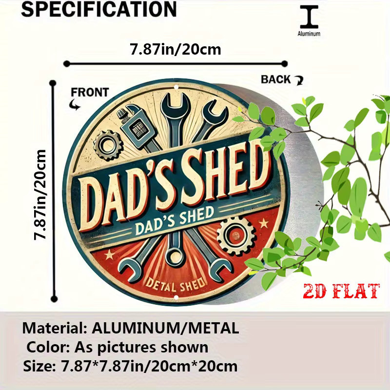 Potdemiel Werkstatt-Rundschild aus Aluminium mit Dad's Shed Vintage-Design, Mehrfarbig, Durchmesser: 20 cm - Bild 2