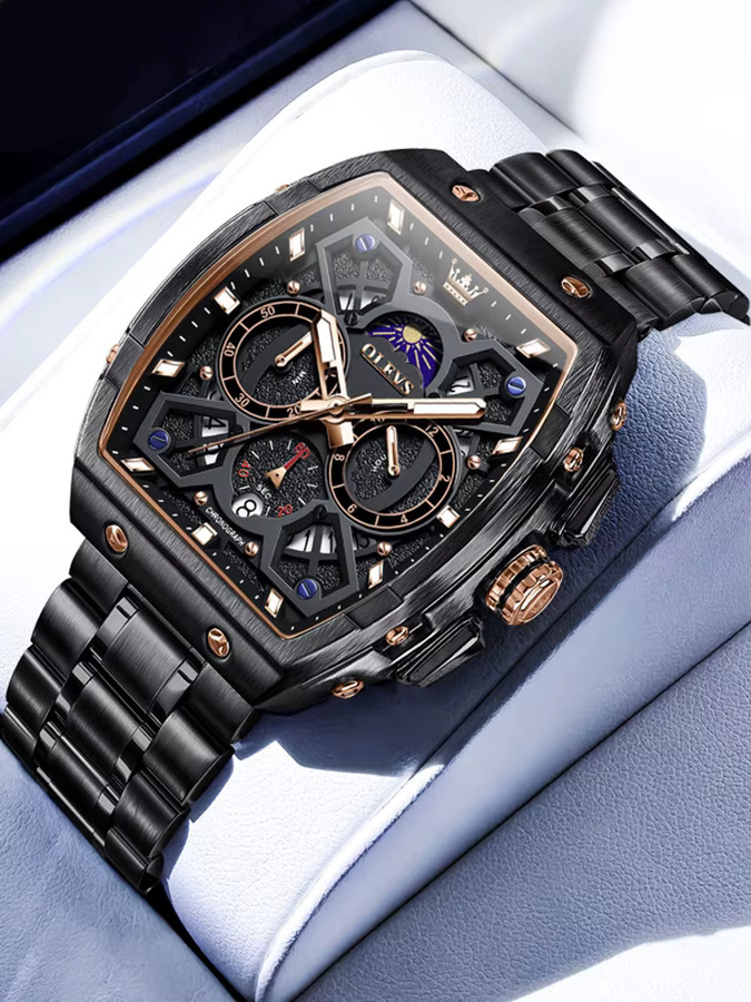 OLEVS Armbanduhr Edelstahl, Quarz, Schwarz, Herren - Bild 7
