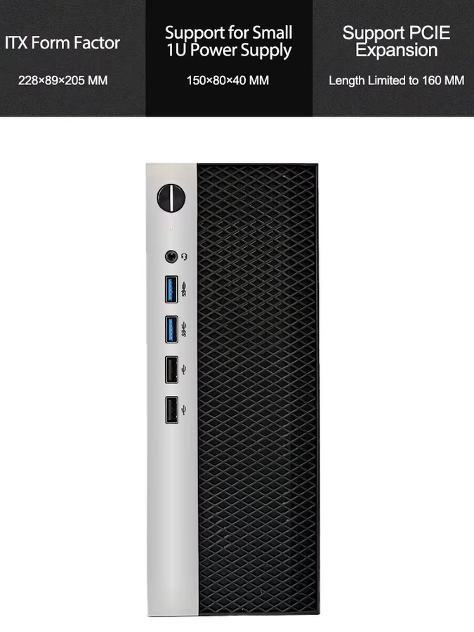 T.F.SKYWINDINTL Mini ITX Computergehäuse HTPC Chassis in Schwarz mit 1U Netzteilunterstützung und USB 3.0, B/T/H: 17 x 17 x 17 cm - Bild 4