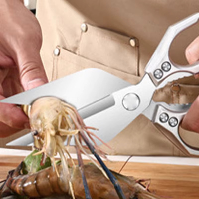 Multifunktionale Küchenschere von InLeung aus Edelstahl in Rot und Silber für Gemüse, Fleisch und Fisch - Bild 3