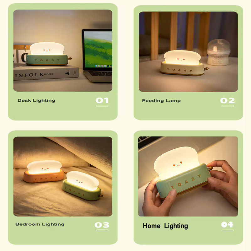 Heinast LED Nachtlampe für Kinderzimmer in Form von Toastbrot, Küken oder Ente, wiederaufladbar, Warmweiß - Bild 3