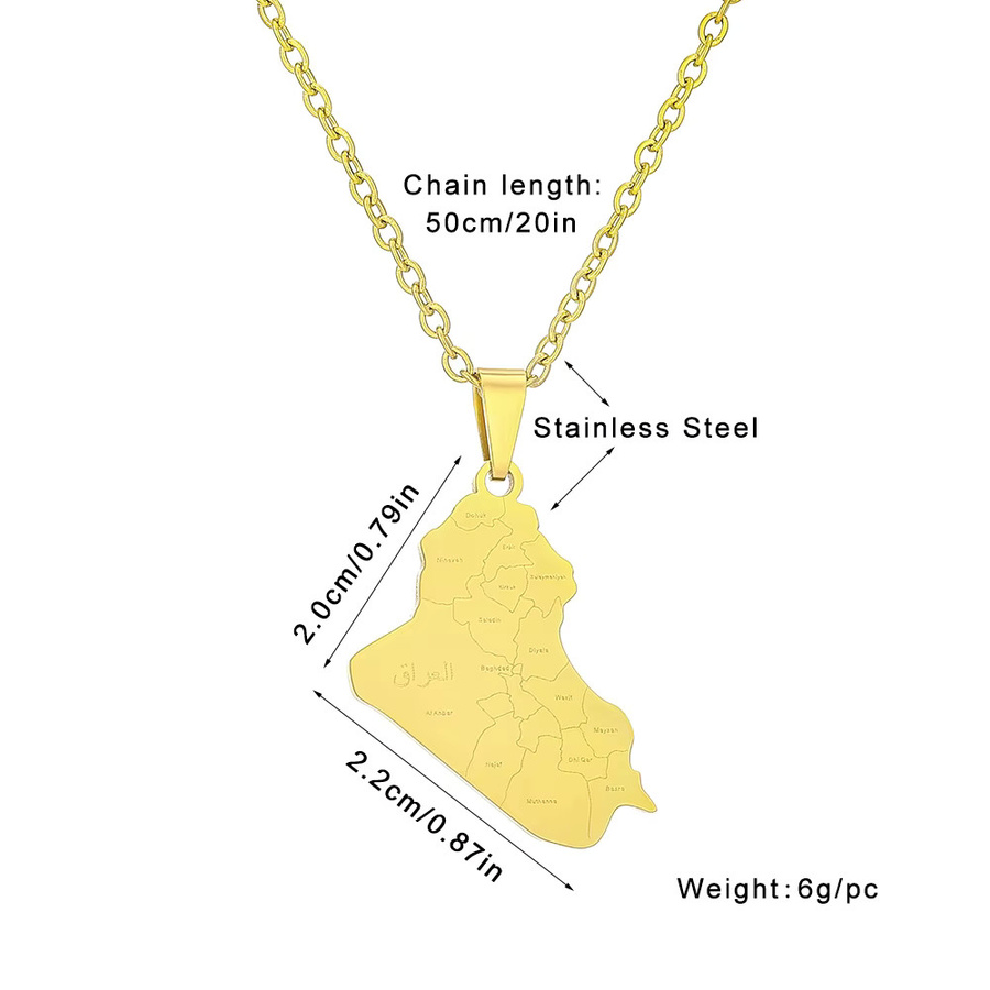 SONYA Halskette mit Anhänger Irak-Karte, Edelstahl, Gold, Unisex, ethnischer Stil - Bild 3
