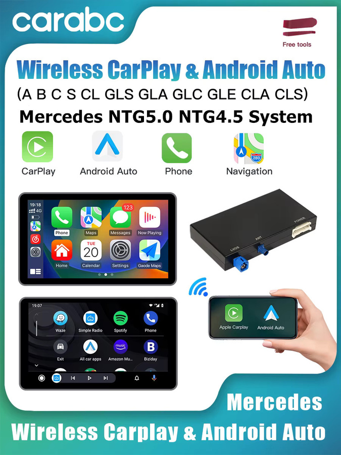 CARABC Drahtlose CarPlay und Android Auto Adapter für Mercedes NTG4.5 NTG5.0 A B C CL S CLA CLS Klasse GLA GLS GLC GLE V250 V260 Sprinter, Schwarz - Bild 6