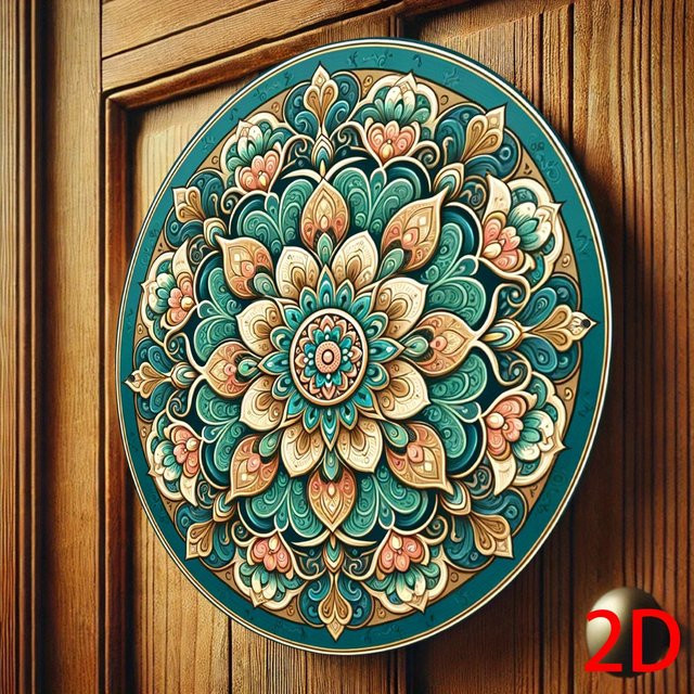 Potdemiel Vintage Wandkunst Runde Wandplatte mit Floralem Mandala Design in Dunkelgrün und Beige, Durchmesser: 20 cm - Bild 1