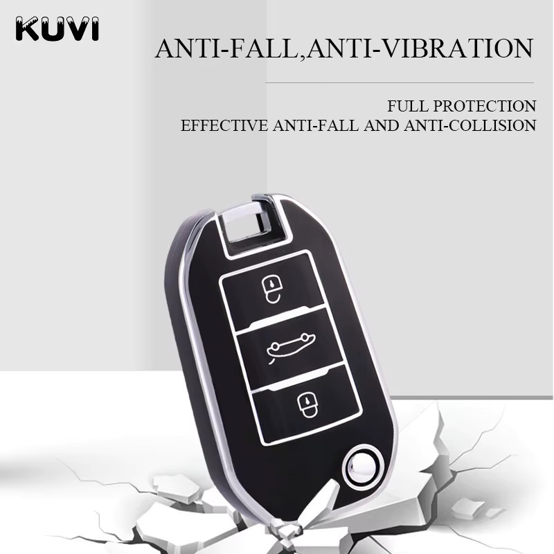 Kuvi TPU Auto Flip Schlüsselhülle für Peugeot 208 308 408 508 2008 3008 4008 5008 und Citroen C3 C4 Cactus C6 C8 - Bild 2