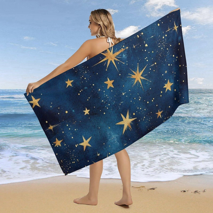 Creative Man Strandtuch Sternenhimmel mit Mond und goldenen Sternen, weißes Mikrofaser Badetuch, Breite: 40 cm, Höhe: 60 cm - Bild 3