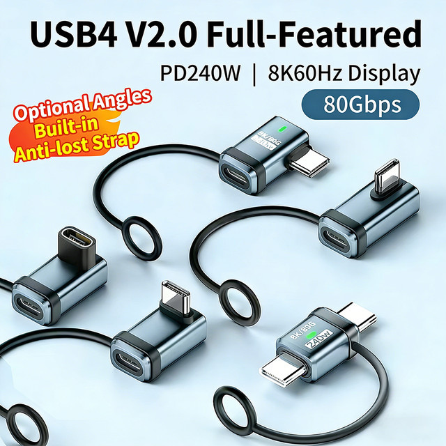 NNBILI USB 4 V2.0 Typ C 90-Grad-Adapter mit 120 Gbit/s, 240 W 5 A Schnellladung und 8K@60Hz Daten-OTG-Konverter für MacBook und Laptop - Bild 1