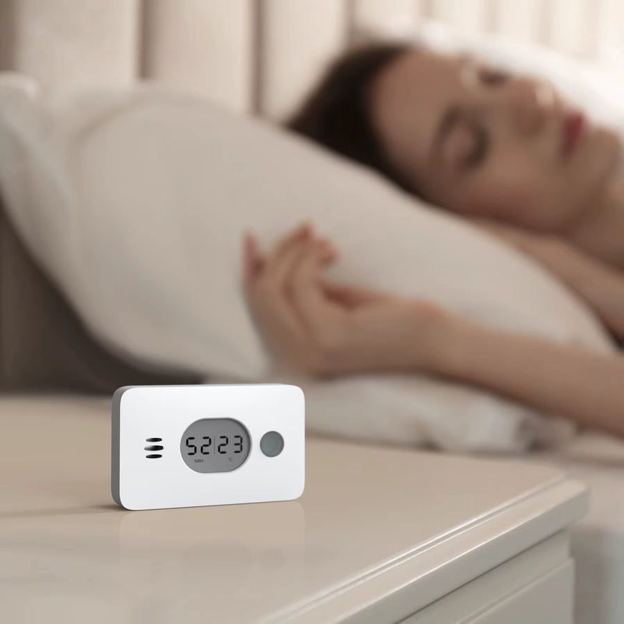 CPVan 3-in-1 Kohlenmonoxid-Detektor mit digitalem Display für Temperatur und Luftfeuchtigkeit, kabelloser CO-Alarm in Weiß - Bild 2