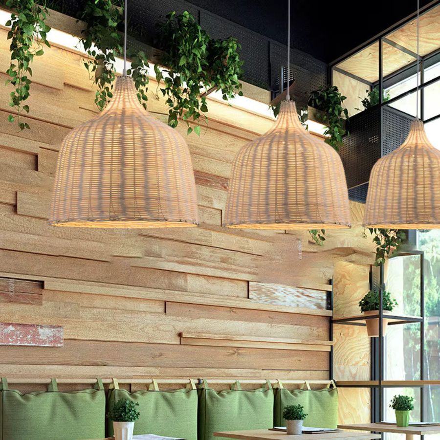JOYINLED Moderne Hängelampe aus Bambus und Rattan in Beige als Luxus-Kronleuchter für Wohnzimmer, Esszimmer oder Garten - Bild 4