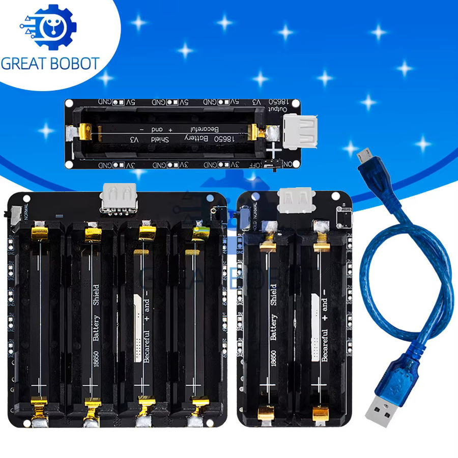 baishundianzi 18650 Lithium-Batterie-Shield V8 Mobile Power Erweiterungsplatine in Schwarz mit Micro-USB für Arduino ESP32 ESP8266 (5V 3A, 3V 1A) - Bild 1