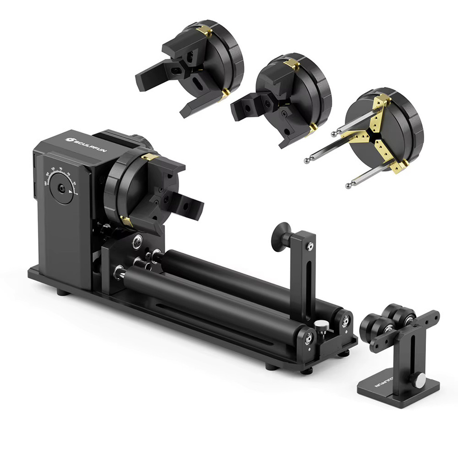 SCULPFUN RA Pro Max 4-in-1-Laser-Rotationsmodul mit Walze für zylindrische und unregelmäßig runde Objekte, Schwarz - Bild 3