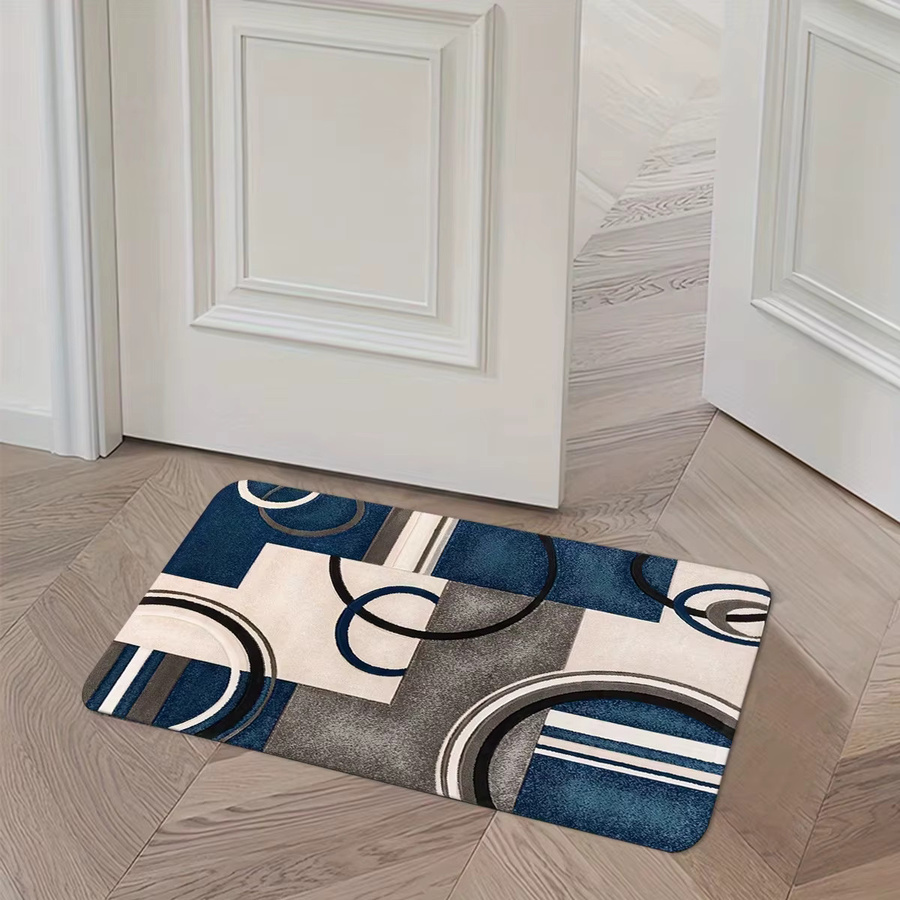 VIKAMA Patchwork Teppich in Blau und Rot mit geometrischem Design für Wohnzimmer, Schlafzimmer oder Küche - Bild 1
