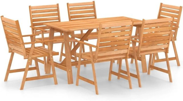 vidaXL 7-tlg Garten-Essgruppe aus Massivholz Akazie in Braun - Bild 1