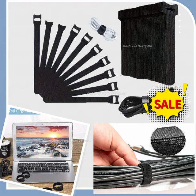 Wiederverwendbare und verstellbare Kabelbinder als Kabel-Organizer und Kabelmanagement in Schwarz - Bild 1