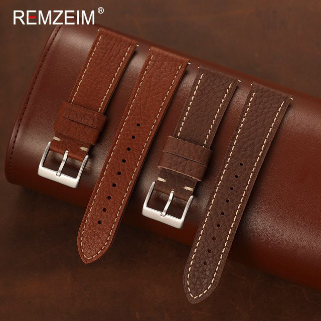 REMZEIM Uhrenarmband Echtleder, Litschi-Muster, Herren - Bild 1