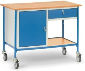 Fetra Rolltisch 5866 aus Stahl mit verschliessbarem Stahlschrank und verschliessbarer Schublade in Blau oder Grau, B/T/H: 60 x 60 x 50 cm - Bild 1