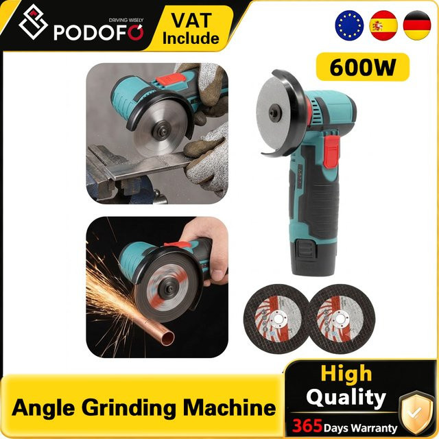 Podofo 4-Zoll Mini-Winkelschleifer kabellos mit wiederaufladbarem Lithium-Akku und 600 W Spitzenleistung - Bild 1