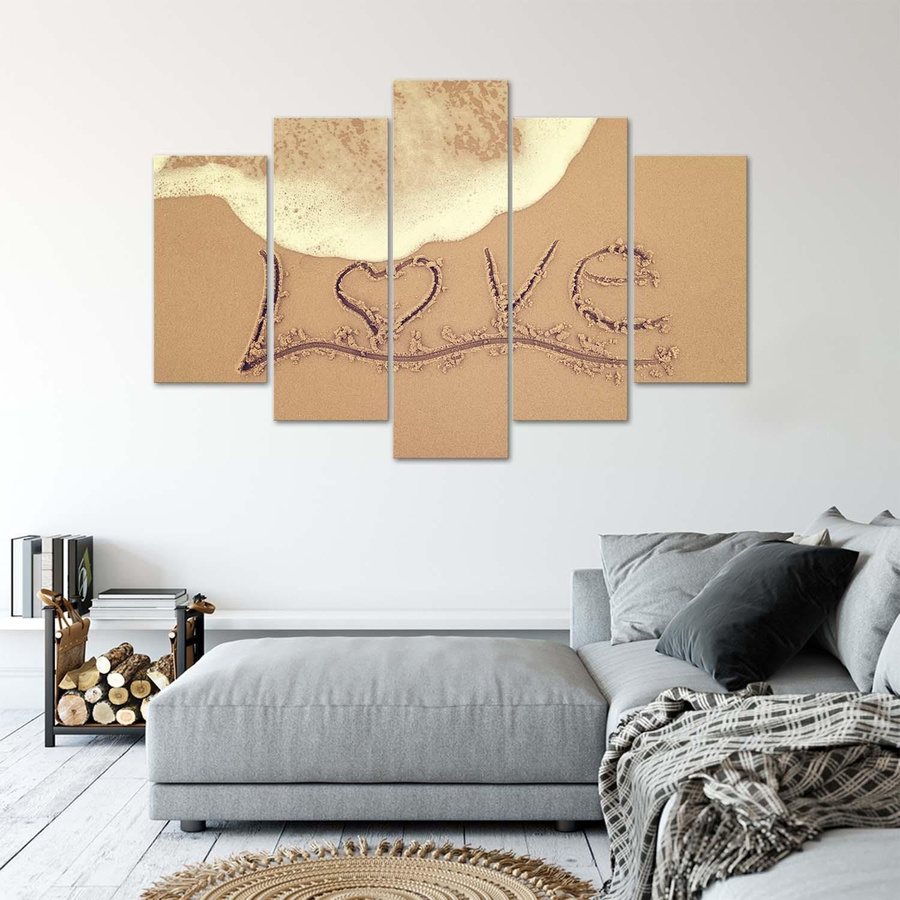 Fünfteiliger Leinwanddruck Feeby Love Sand Lettering in Beige, Breite: 100 cm, Höhe: 70 cm - Bild 2