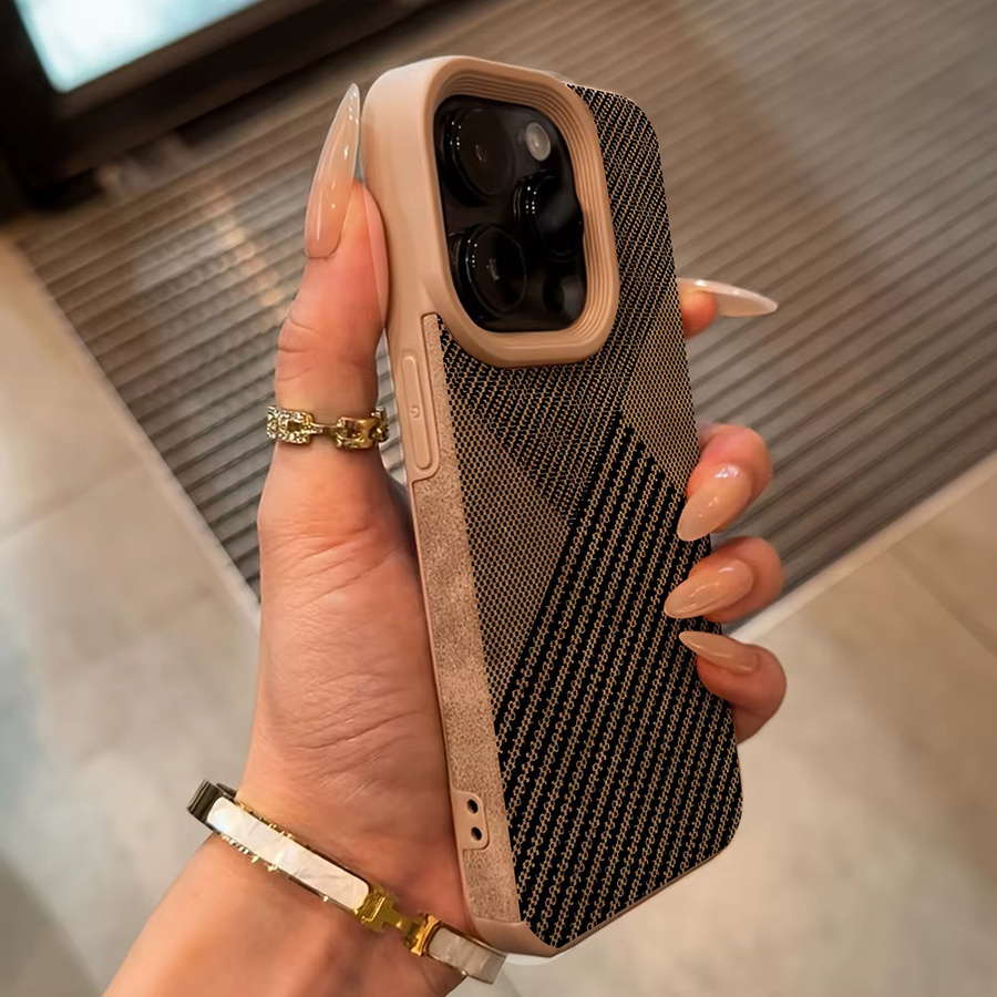 Stoßfeste Vintage-Handyhülle aus Kunstleder mit Gitter-Design für Apple iPhone in Braun - Bild 3