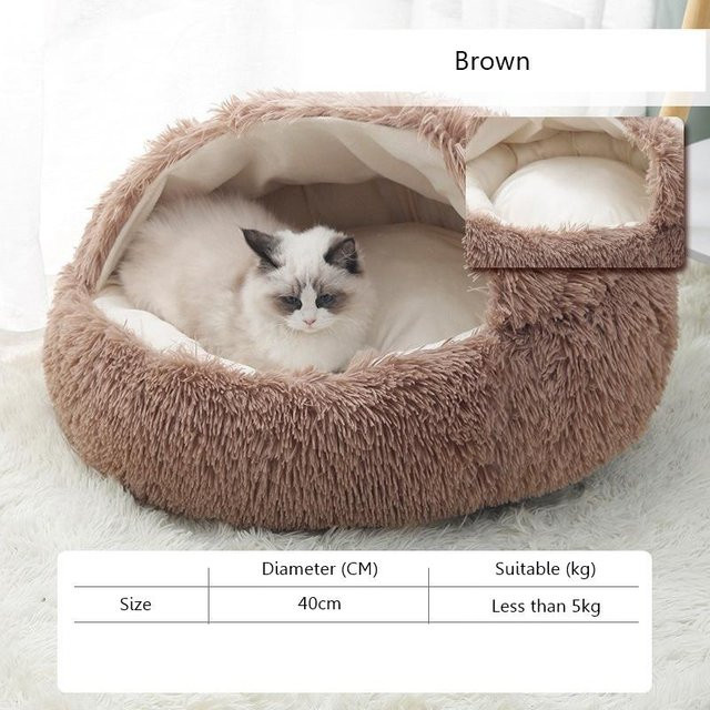 Warmes halbgeschlossenes Katzenbett und Hundehöhle in Beige von Household supplies MH, Durchmesser: 40 cm - Bild 1
