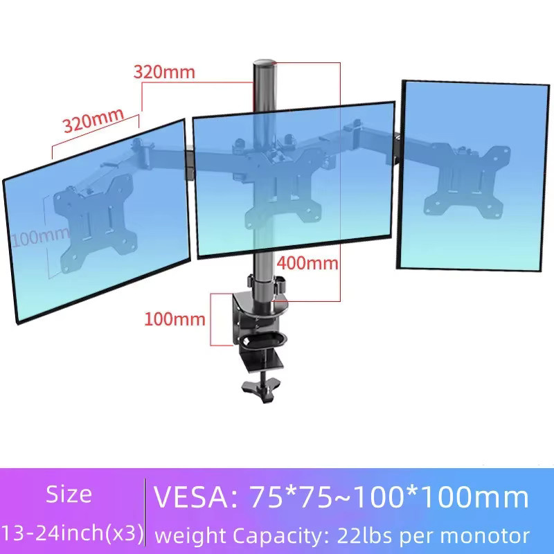BEISHI Dreifacher Monitorarm für 13-27 Zoll in Schwarz, belastbar bis 10 kg pro Arm, drehbarer Schreibtischhalterung für 3 Monitore - Bild 2