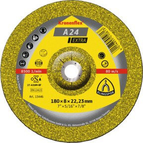 Klingspor A 24 EX Schruppscheibe für Metall, Gelb, Durchmesser: 180 mm, Breite: 8 mm, Bohrung: 22,23 mm - Bild 1