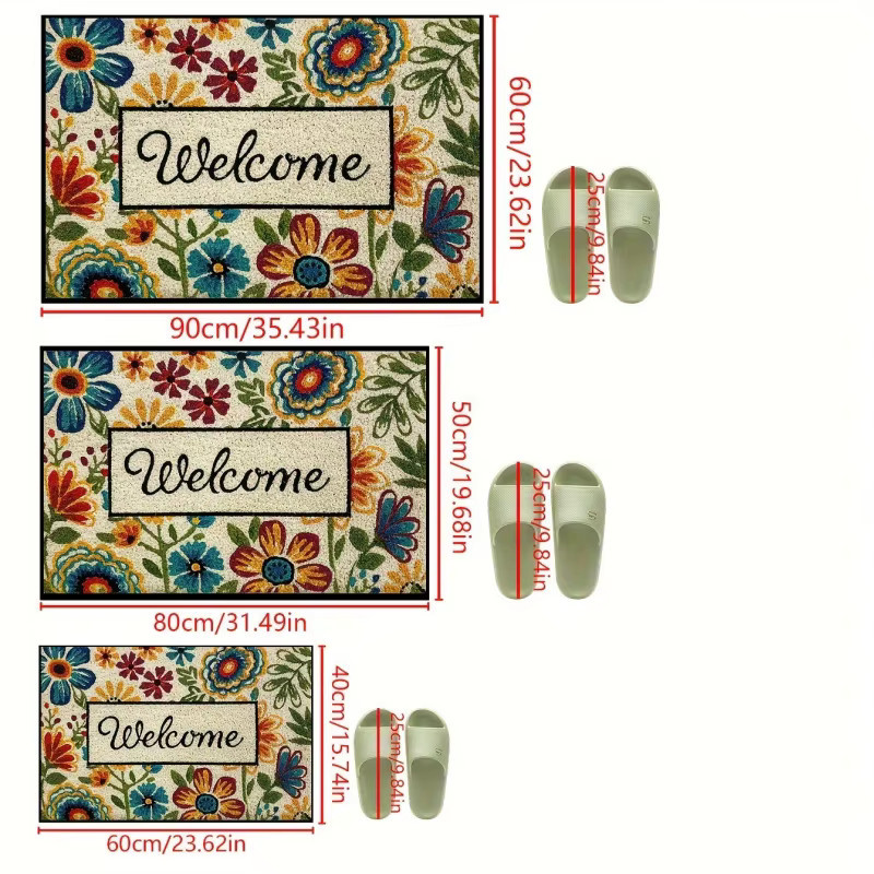 VIKAMA Blumen-Willkommens-Fußmatte in Multicolour, rechteckige Eingangsmatte mit floralem Boho-Design, Breite: 60 cm, Tiefe: 40 cm - Bild 5