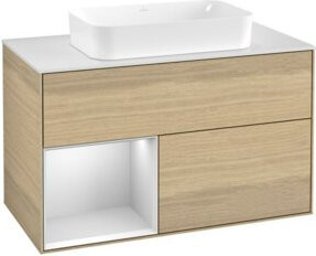 V&B Waschtischunterschrank Finion mit Wandbeleuchtung, Farbe Weiß matt lackiert und Eichenfurnier, Breite: 100 cm, Tiefe: 60,3 cm - Bild 1